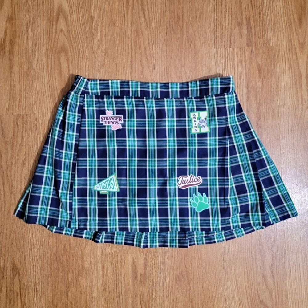 Justice X Stranger Things Youth Plaid Skirt Patchwork Girls Size XL 16 18 Blue